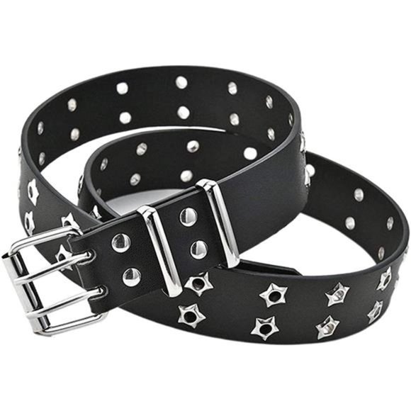 Yalice Double Grommet Leather Belts Star Studded Belt for Jeans Pants Punk Waist main image 7